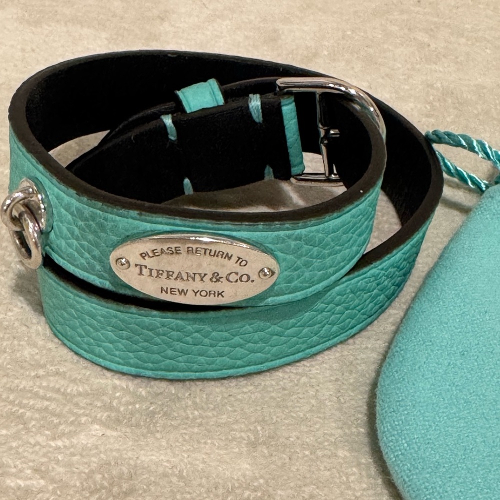 Tiffany & Co. sterling silver and Turquoise Leather wrap bracelet.